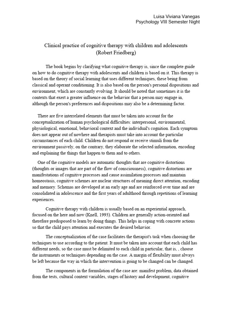 Clinical Practice of Cognitive Therapy With Children and Adolescents V ...