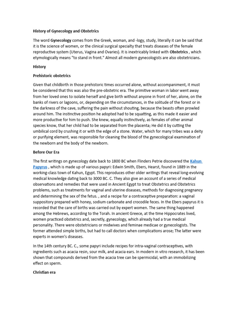 History of Gynecology and Obstetrics | PDF | Obstetrics | Midwifery