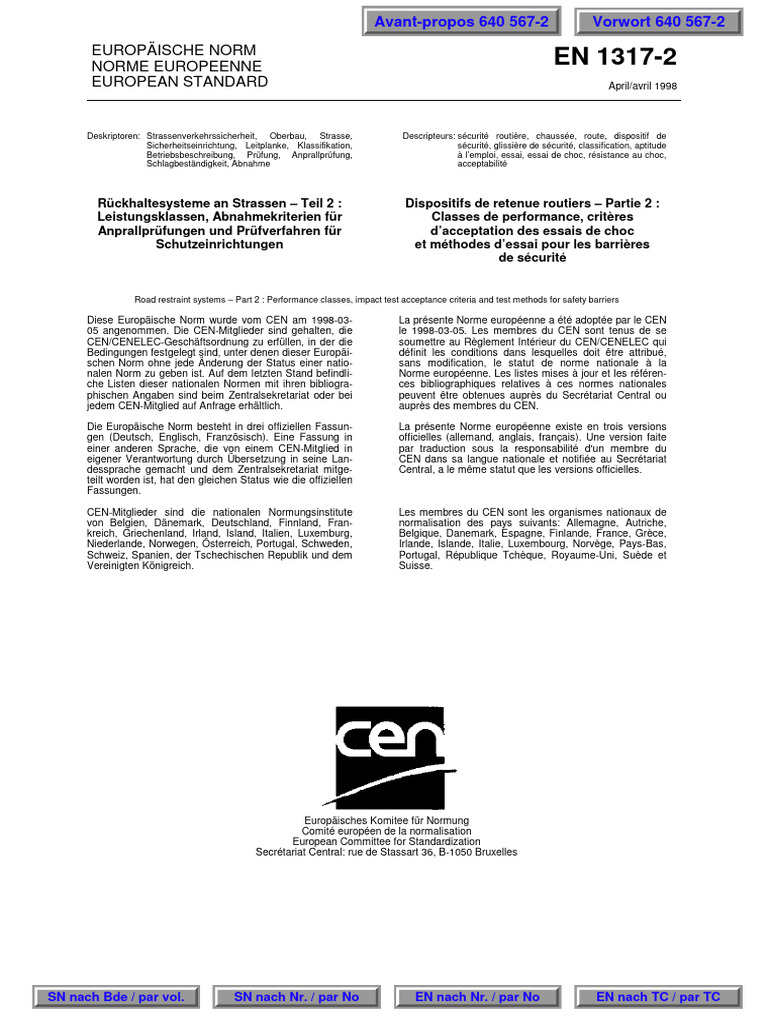 En 1317 Criteria For Safety Barriers | PDF