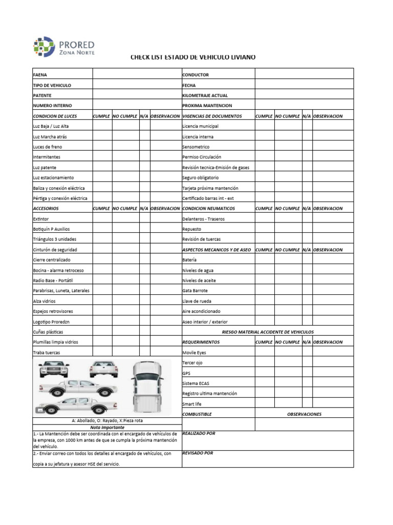 Check List Vehículo Liviano PDF | PDF | Tecnologías automotrices | Coche
