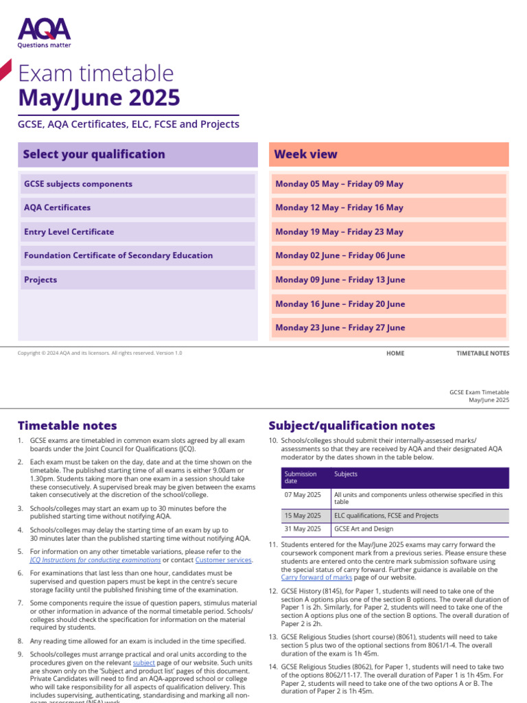 June Timetable Gcse 2025 PDF
