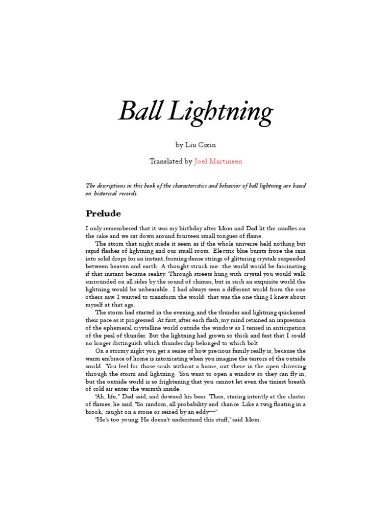 Liu Cixin Ball Lightning PDF Meteorology Lightning