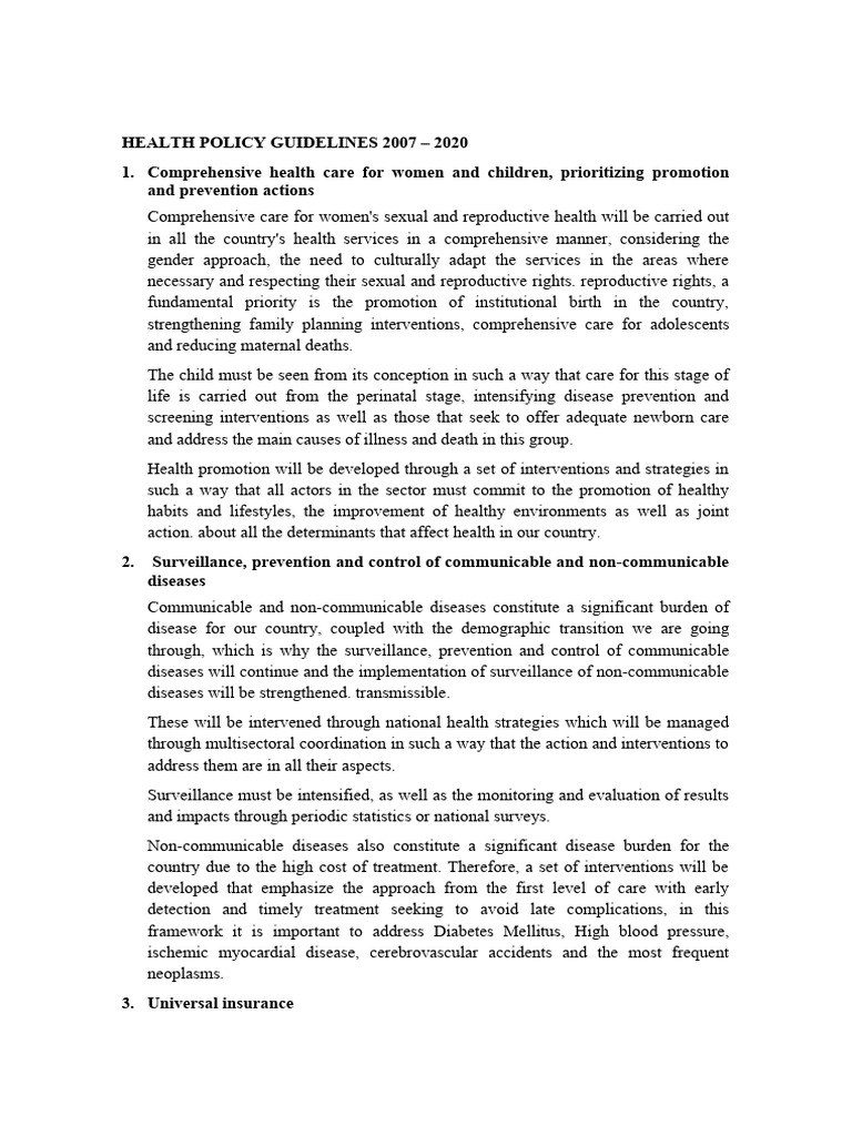 Peru Health Policy Guidelines 2007-2020 | PDF | Preventive Healthcare ...