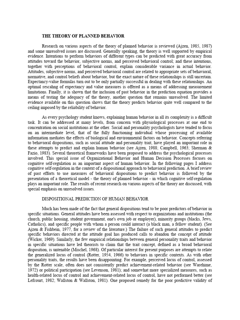 Theory of Planned Behavior Overview | PDF | Attitude (Psychology ...