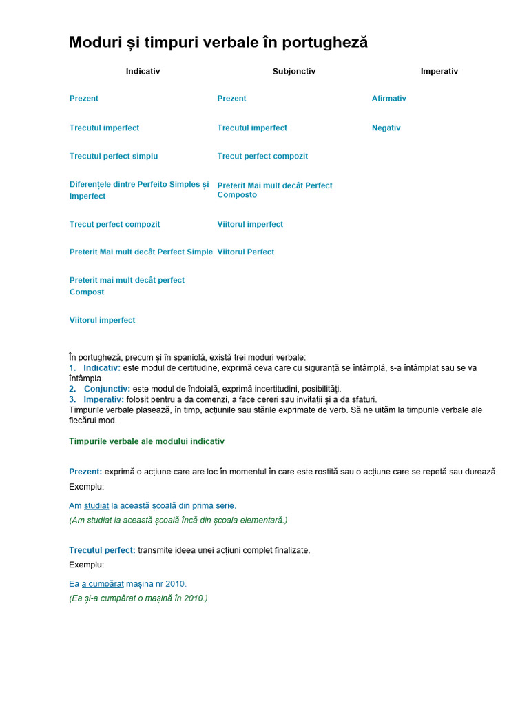 Moduri Și Timpuri Verbale În Portugheză | PDF