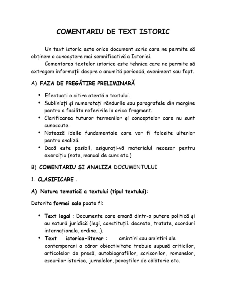 Comentariu de Text Istoric | PDF