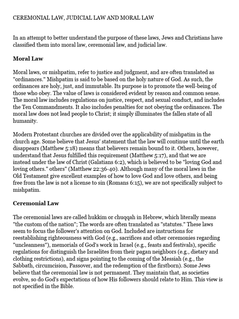 Ceremonial Law, Judicial Law and Moral Law PDF Ten Commandments Jesus