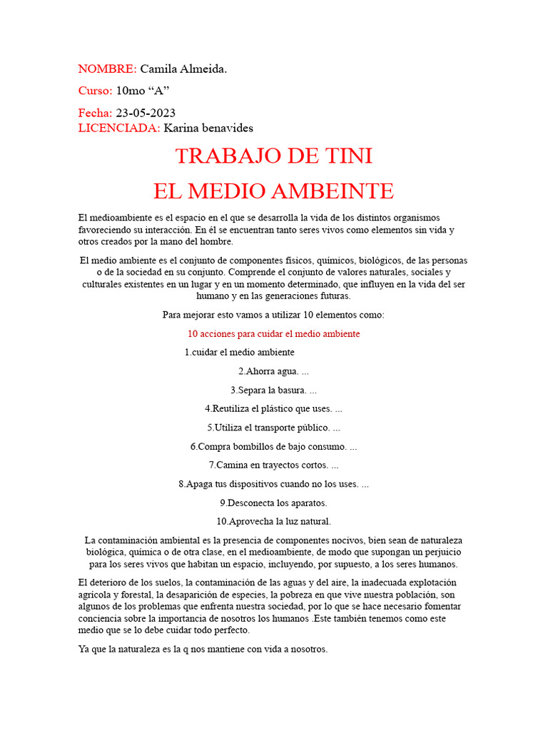 Acciones para Cuidar el Medio Ambiente | PDF | Entorno natural | Residuos