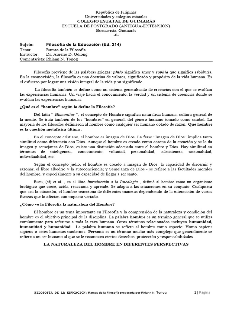 Ramas De La Filosofía Pdf Pdf Plan De Estudios Humano