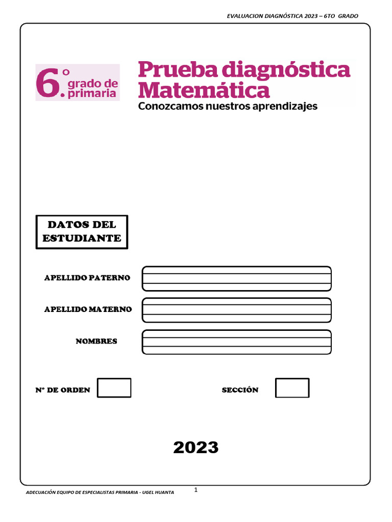 Evaluación Diagnóstica 6to Grado 2023 | PDF
