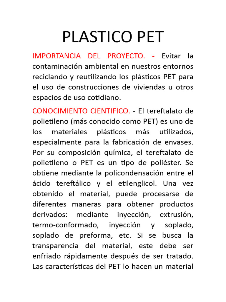 Reciclaje de Plástico PET para Construcción | PDF | Contaminación | El ...