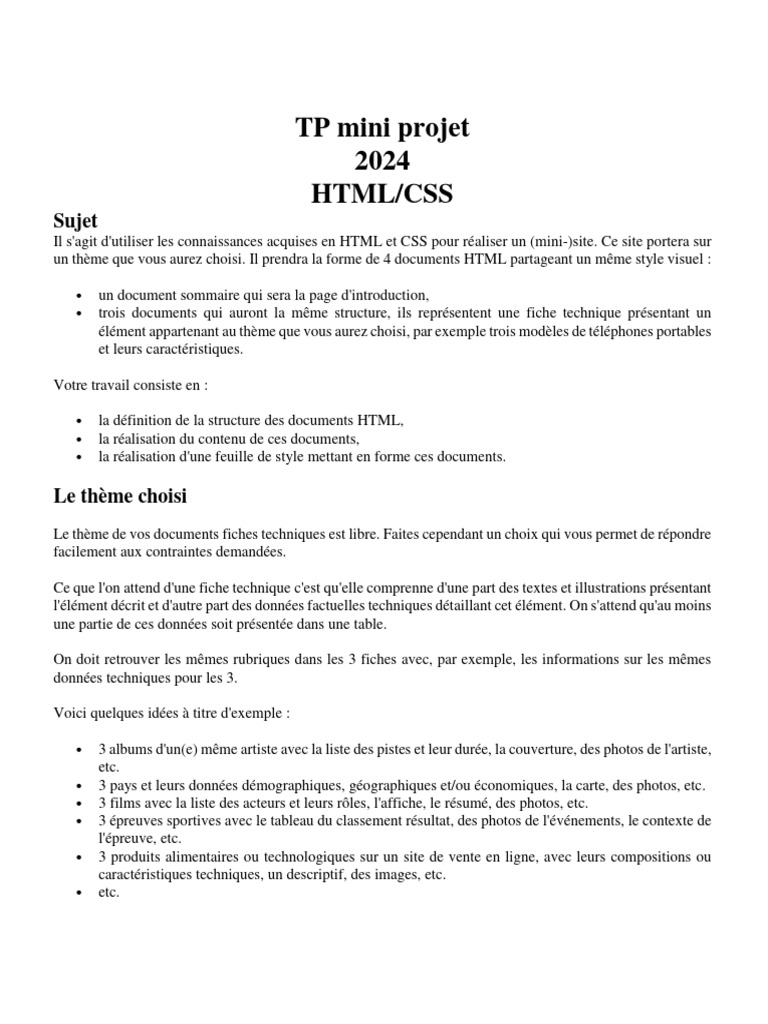 Mini projet HTML/CSS 2024 | PDF | Html | Informatique