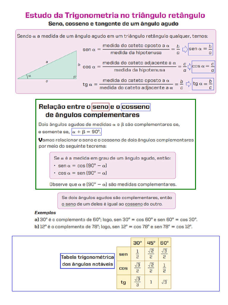 Trigonometria No TRIÂNGULO RETÂNGULO - Lista | PDF