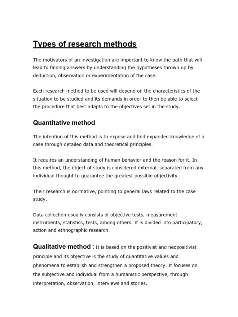 Types of Research Methods | Download Free PDF | Methodology ...