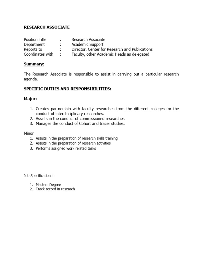Role of a University Research Associate | PDF