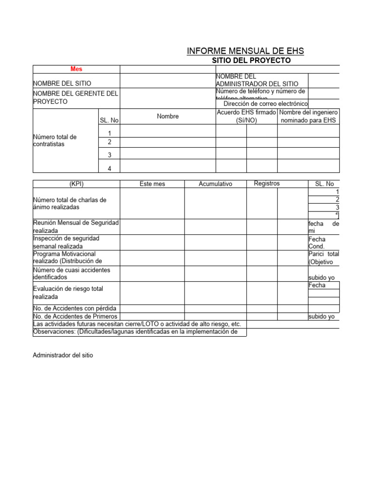 Muestra de informe de seguridad mensual | PDF