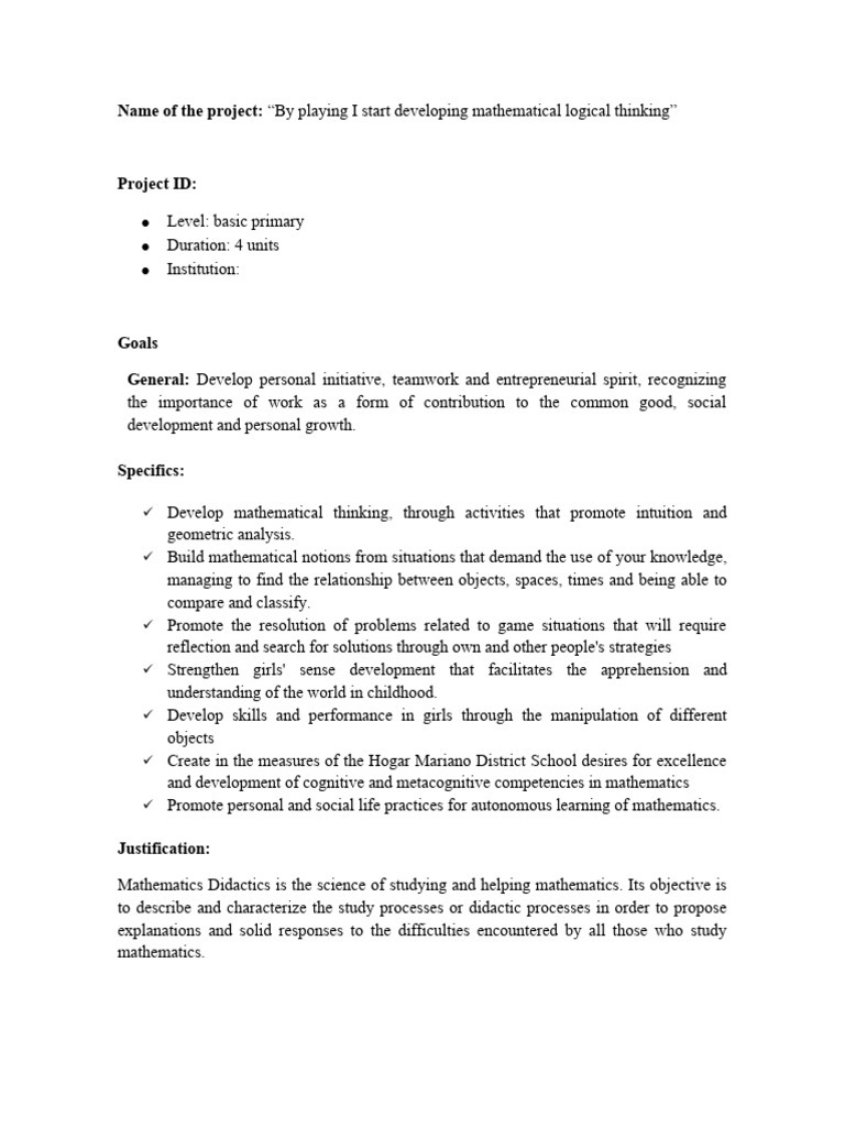 Mathematics Project. PDF Teaching Mathematics Thought