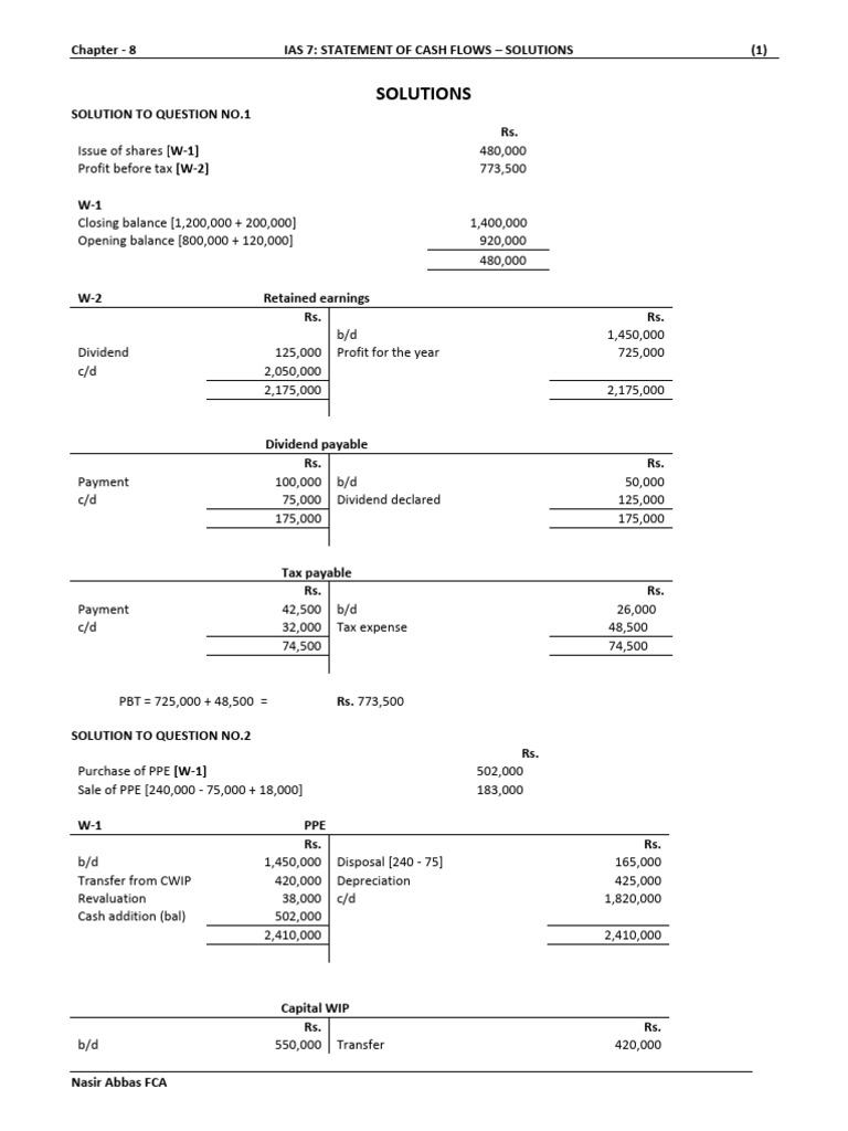 IAS 7 Cash Flow Statement Solutions | PDF | Cash Flow Statement | Expense