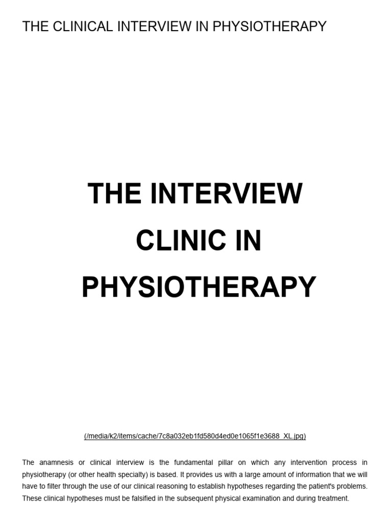 The Clinical Interview In Physiotherapy Pdf Pain Physical Therapy