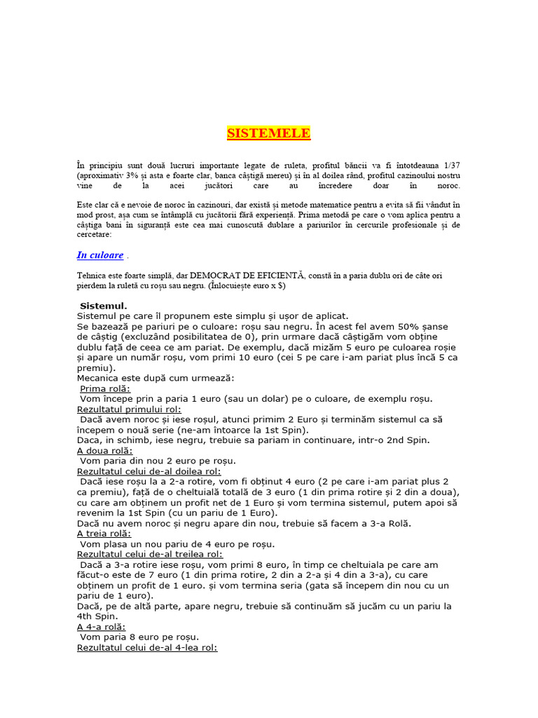Sistemele - Ruletă | PDF
