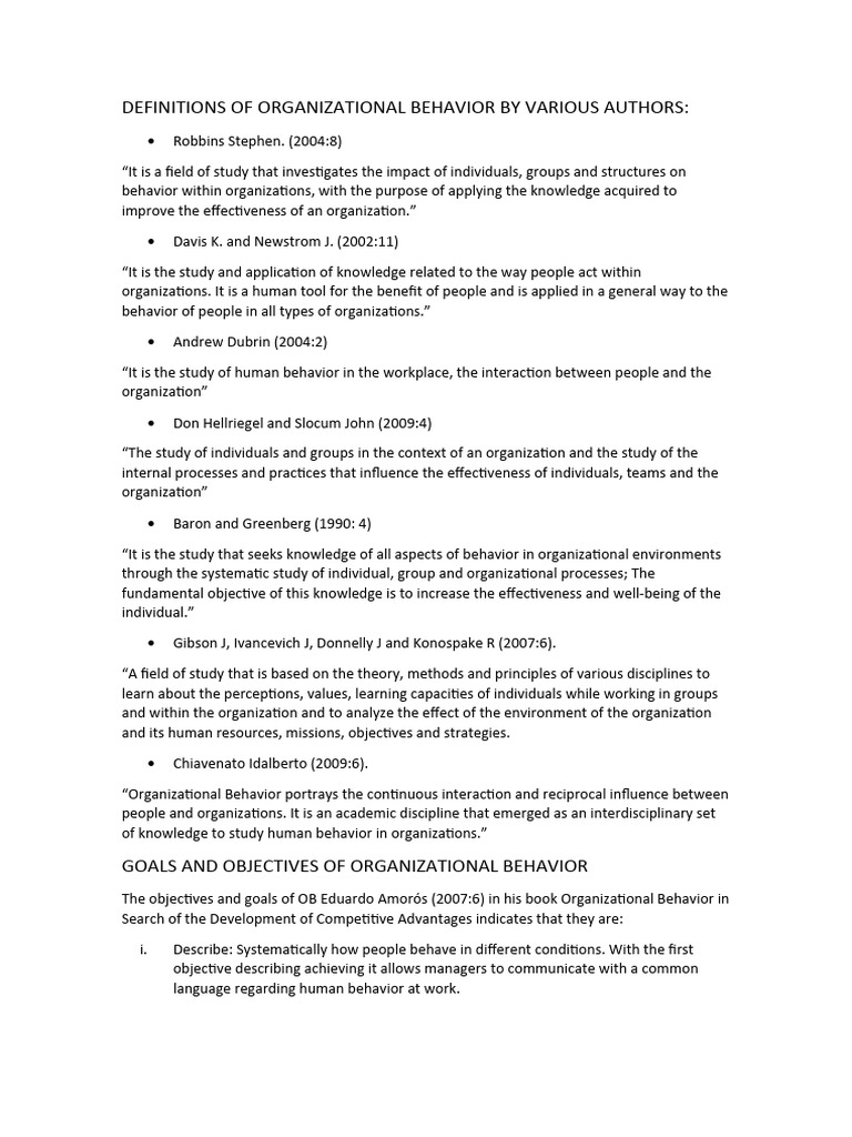 Key Definitions of Organizational Behavior | PDF | System ...