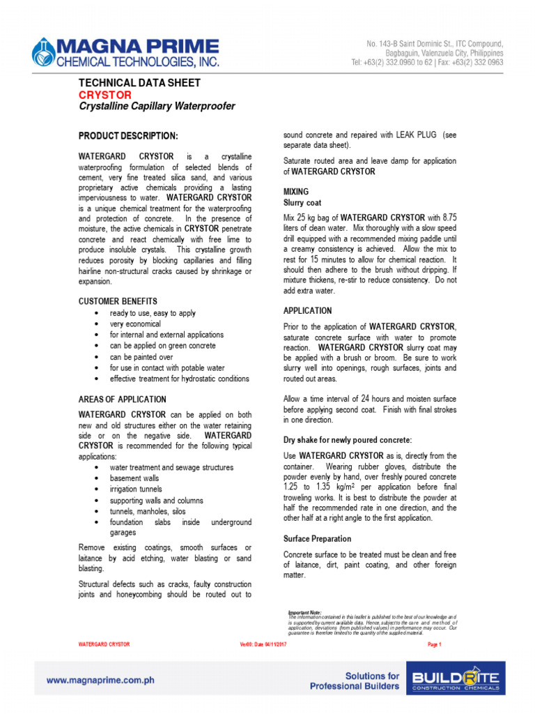 Crystalline Waterproofing Solution Guide | PDF | Concrete | Water