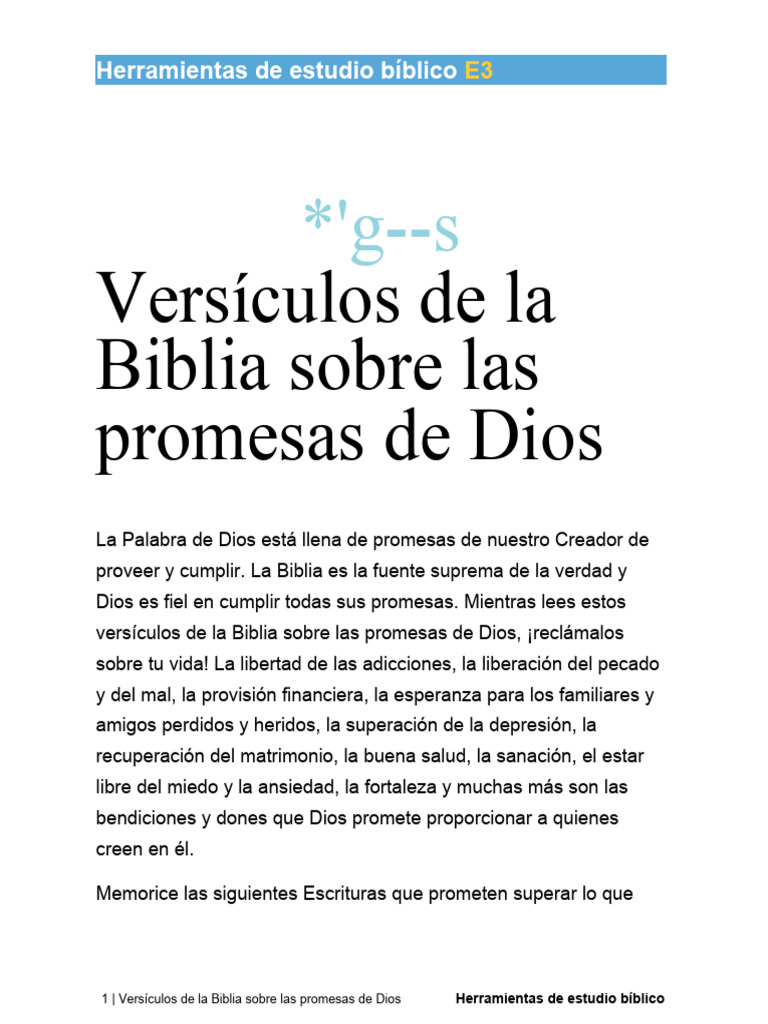 Versículos de La Biblia Sobre Las Promesas de Dios - Original | PDF ...