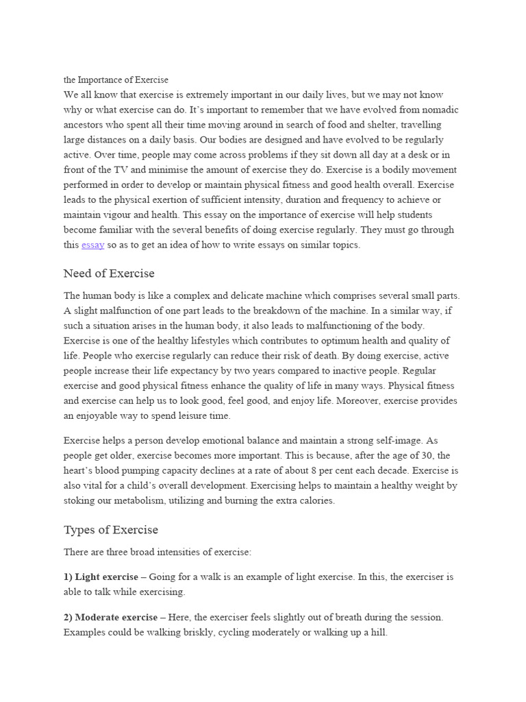 The Importance of Exercise | PDF | Physical Fitness | Clinical Medicine