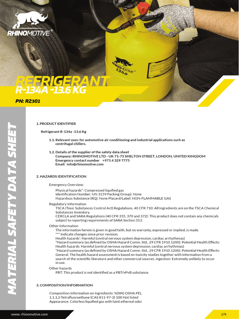 R-134a Refrigerant Safety Data Sheet | PDF | Firefighting