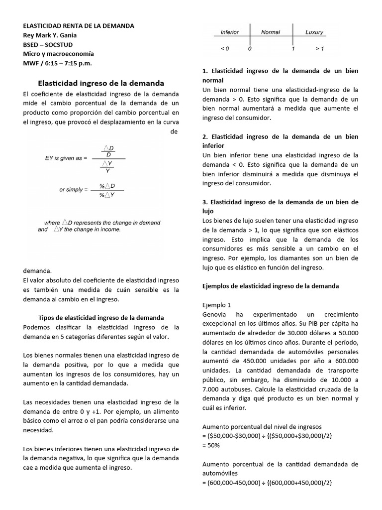 Elasticidad Ingreso de La Demanda | PDF | Elasticidad (economía ...