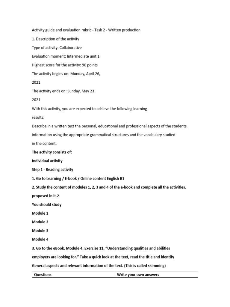 Collaborative B1 Written Task Guide | PDF | Résumé | Human Communication