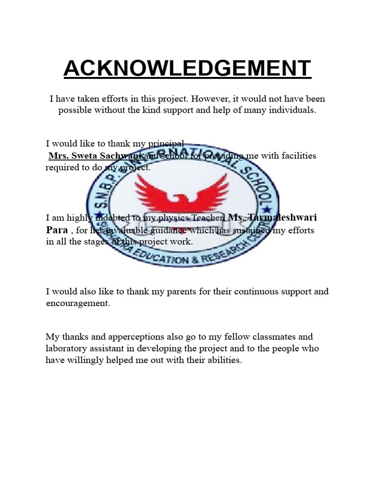 Project Acknowledgements and Thanks | PDF
