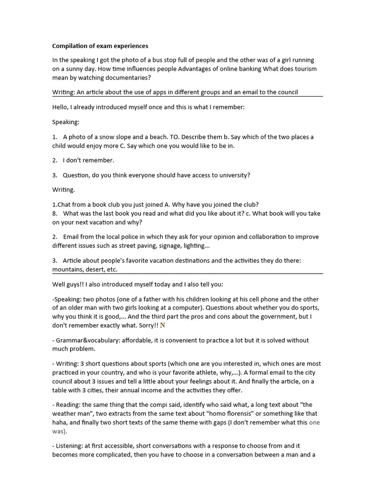 Compilation of experiences aptis advanced exam vocabulary1 pdf