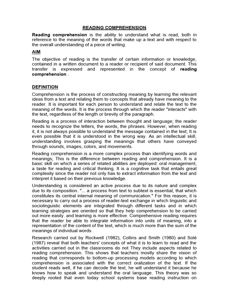 Reading Comprehension Pdf Reading Comprehension Knowledge
