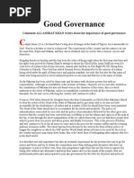 Good Governance: Columnist ALI ASHRAF KHAN Writes About The Importance of Good Governance