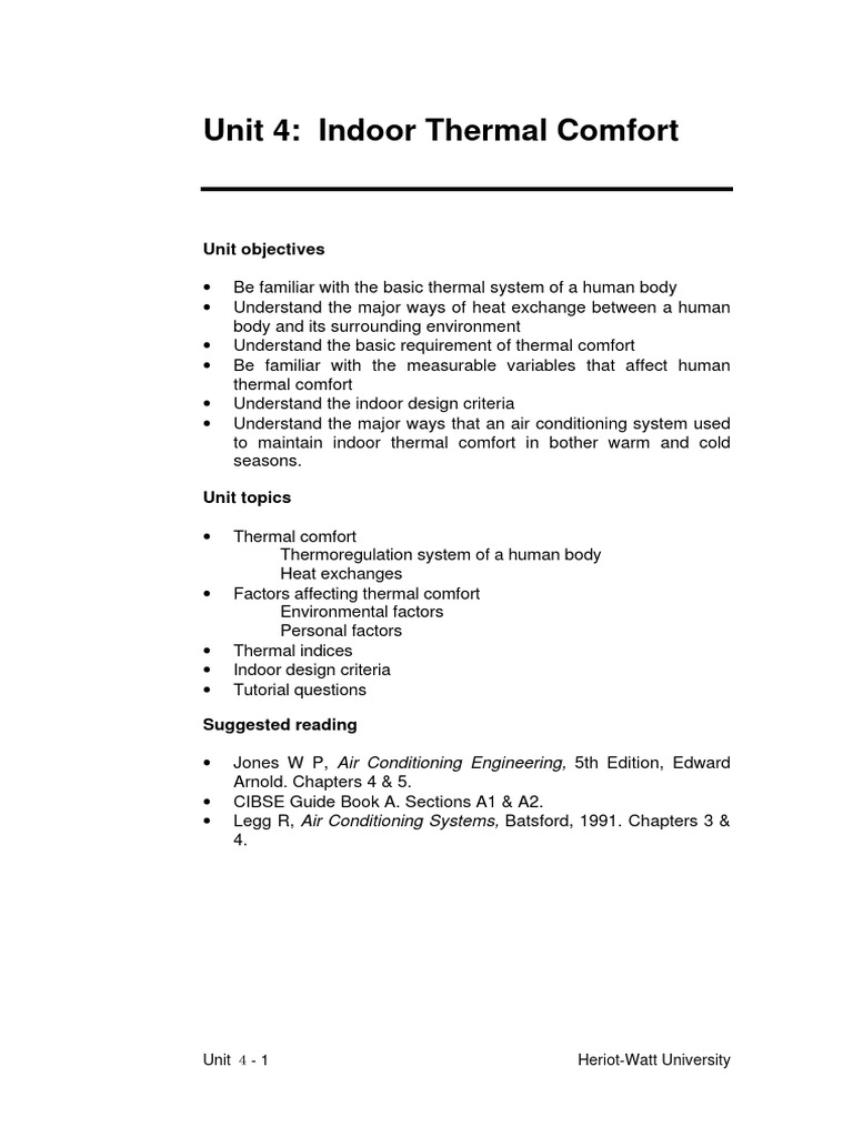 Unit 4 Indoor Thermal Comfort | PDF | Humidity | Heat Transfer