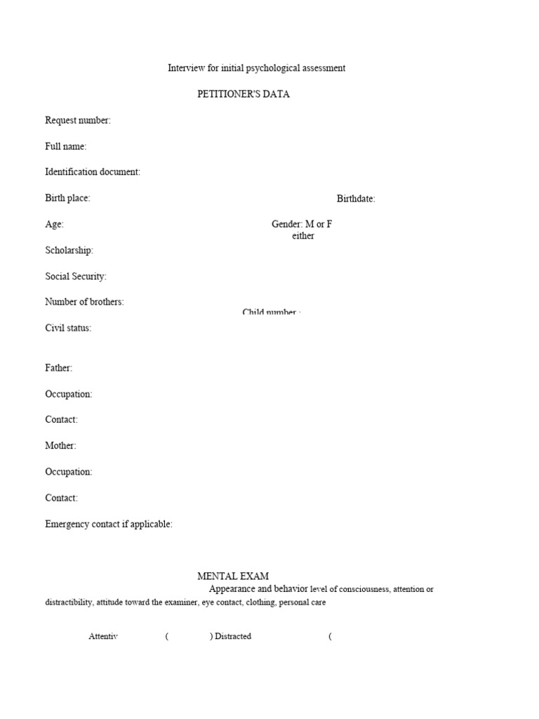 Initial Psychological Assessment Interview | PDF | Perception | Thought