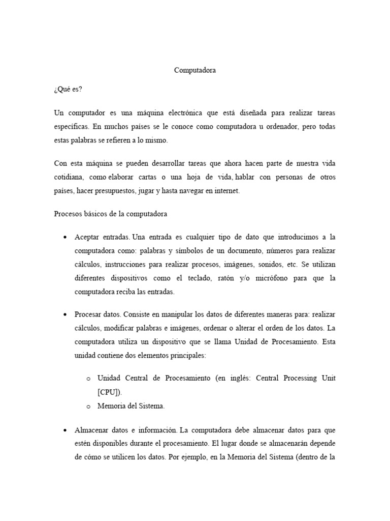 Guía completa sobre computadoras y su funcionamiento | PDF | Hardware ...