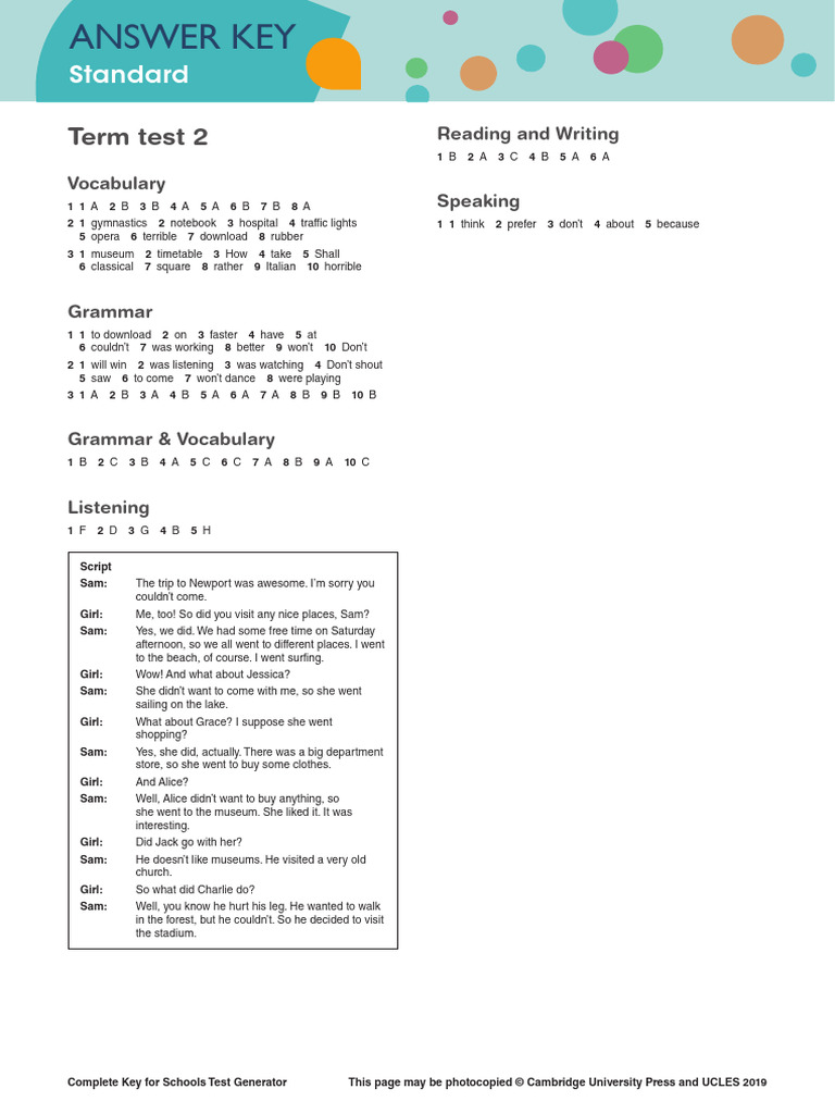 Schools Test Generator Answer Key | PDF