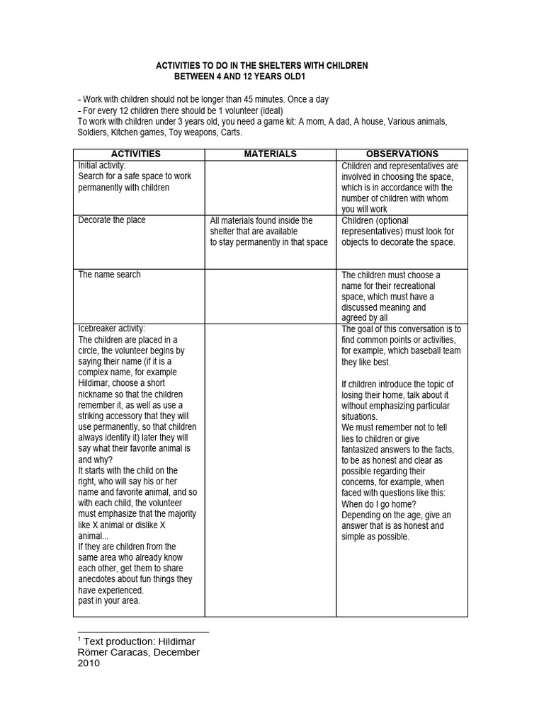 Activities For Children Casa Hogar 4 12 Pdf Toys Paintings