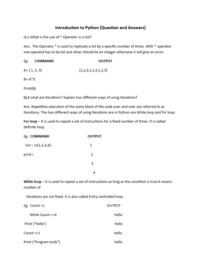 Qusetion and Answers Python | PDF | Control Flow | Python (Programming ...