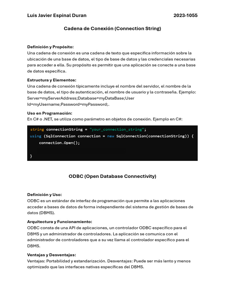 Cadena de Conexión | PDF | Consulta integrada de idiomas | Bases de datos