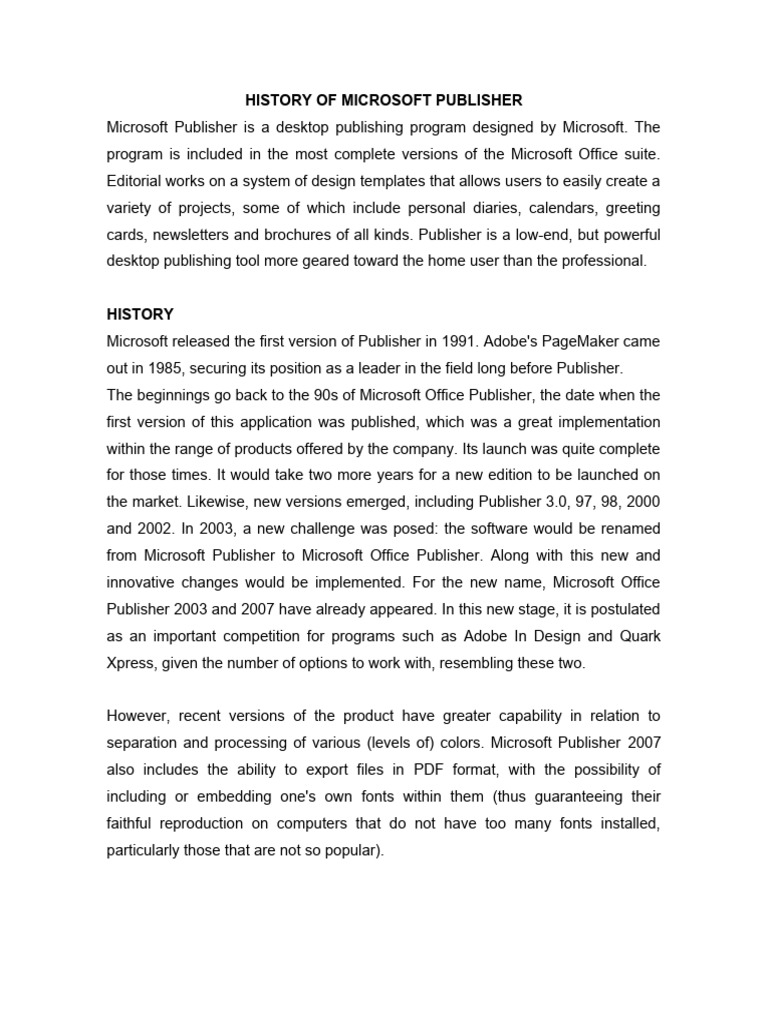 History of Microsoft Publisher | PDF | Window (Computing) | Page Layout