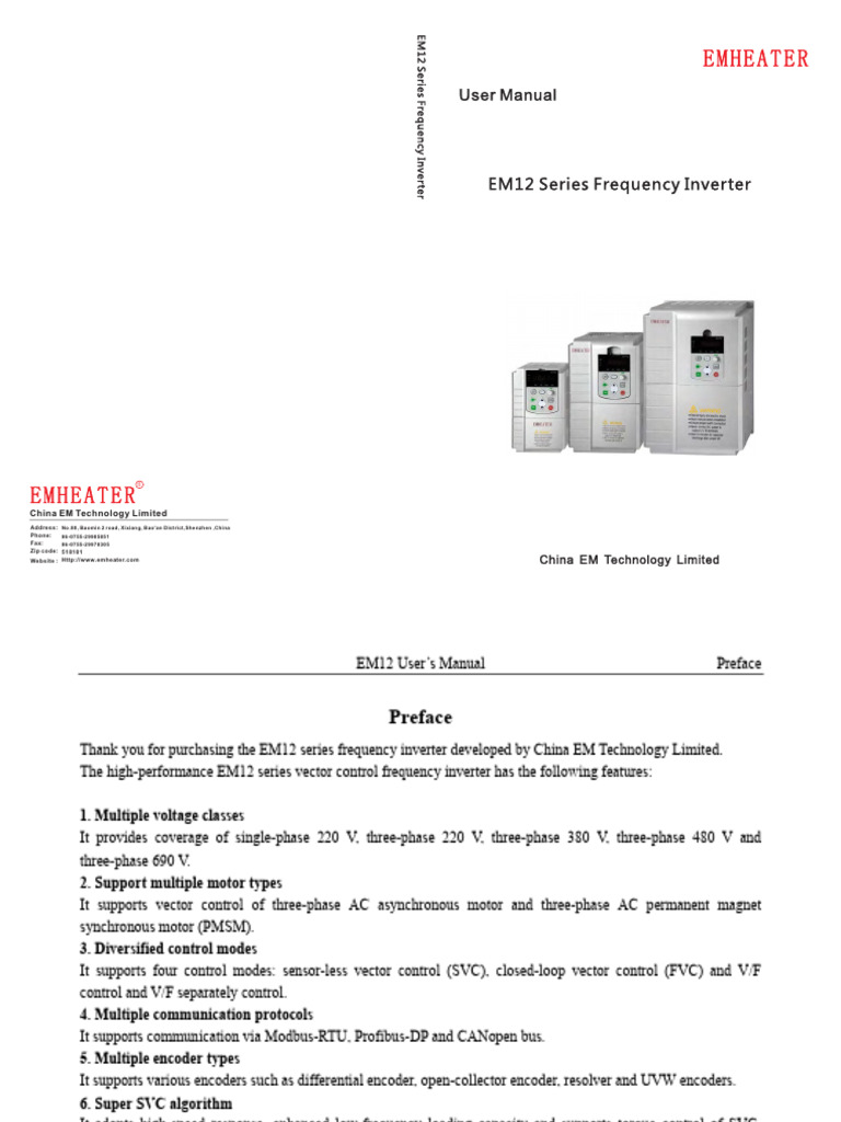 EM12 Series Inverter User Manual | PDF | Power Inverter | Electric Motor