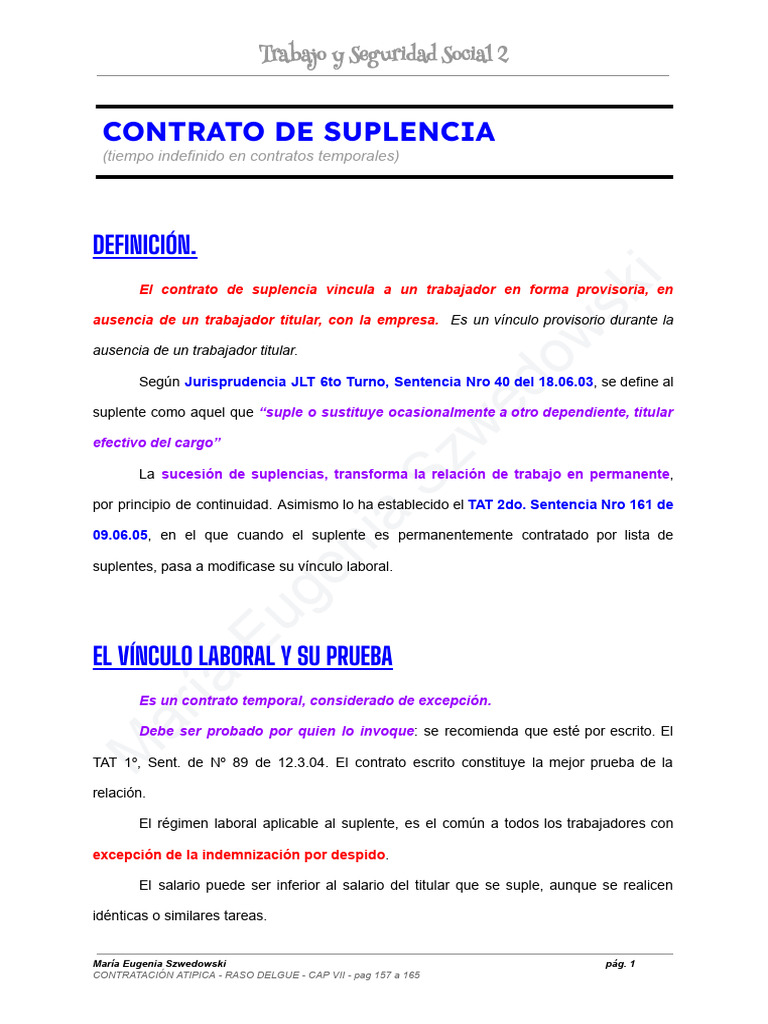 Contrato de Suplencia: Definición y Extinción | PDF