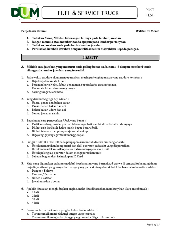 Prosedur Operasional Fuel & Service Truck | PDF | Bisnis | Teknologi ...