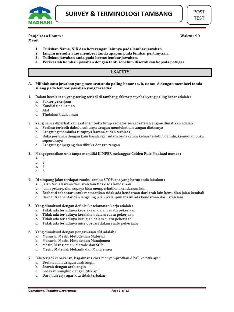 Post Test SURVEY DAN TERMINOLOGY TAMBANG | PDF