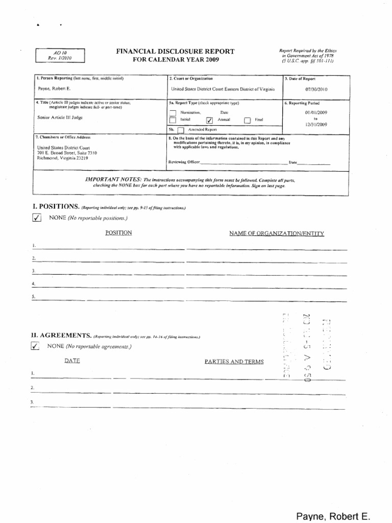 2009 Financial Disclosure Report for Judge Robert E. Payne | PDF ...