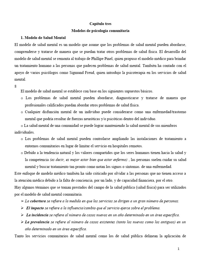Modelos de Psicología Comunitaria en Salud Mental | PDF | Salud mental ...
