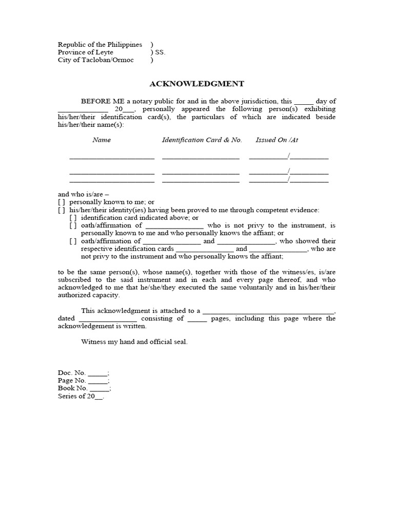 Notary Acknowledgment Template Philippines | PDF | Politics | Social ...